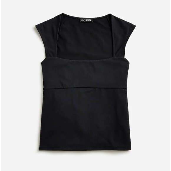 J Crew Square Neck Cap Sleeve Stretch Cotton Blend Top US Women's L New - Picture 1 of 6